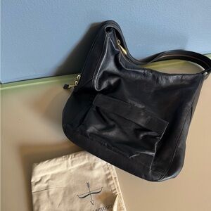 Pour La Victoire Black Leather Bag with Gold hardware